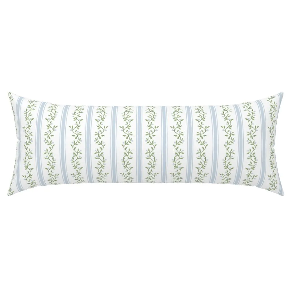 Blue and green floral stripe extra long lumbar throw pillow