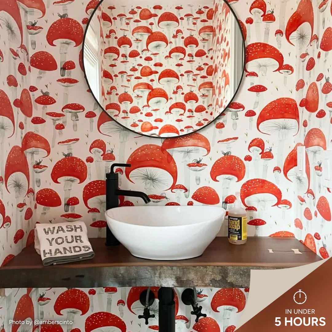 Bathroom with Mushroom Wallpaper