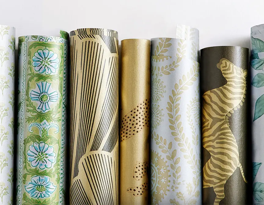 Gold and silver metallic wallpaper rolls