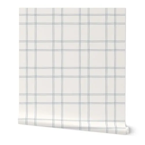 Watercolor double plaid soft blue and cream Wallpaper