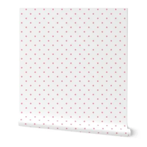 Bigger Scale Watermelon Dots - Pink on White Wallpaper
