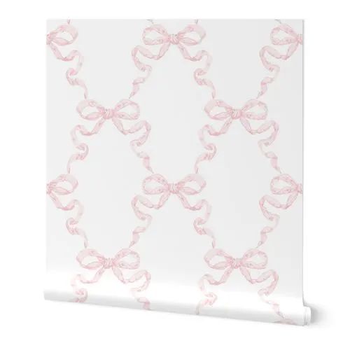 Large Hannah Ribbon Trellis Pink on White Wallpaper