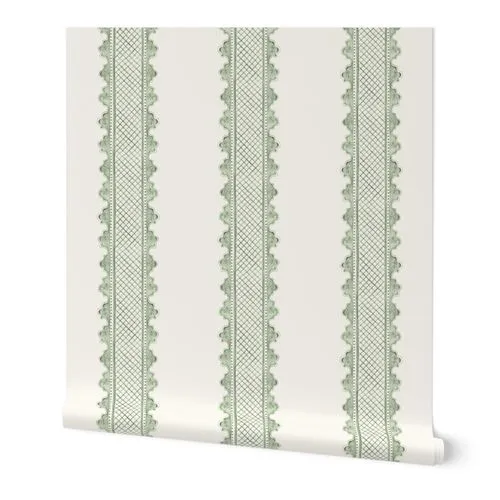 Clarabelle Soft Greens on Cream Wallpaper
