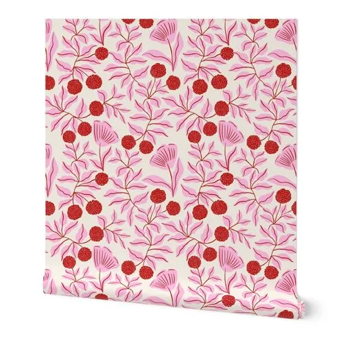 Pink and Red Floral Vines Wallpaper