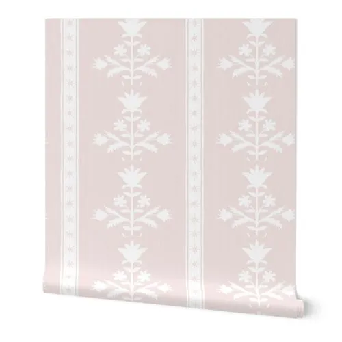 Tulip Indienne Damask Stripe Petal Pink and White Wallpaper