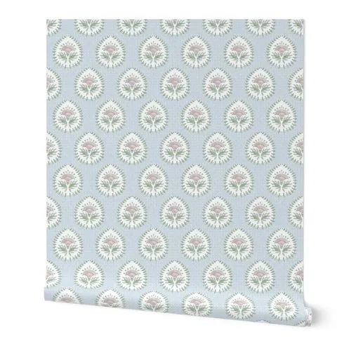 Daphne soft blue with green and pink copy Wallpaper