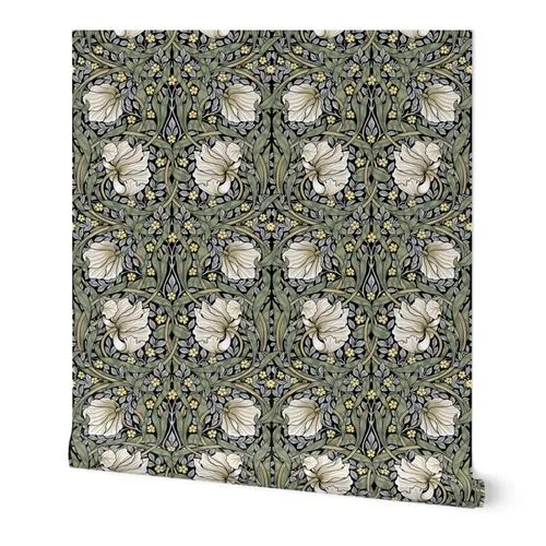 PIMPERNEL IN OLIVE AND GOLD - WILLIAM MORRIS - small repeat Wallpaper