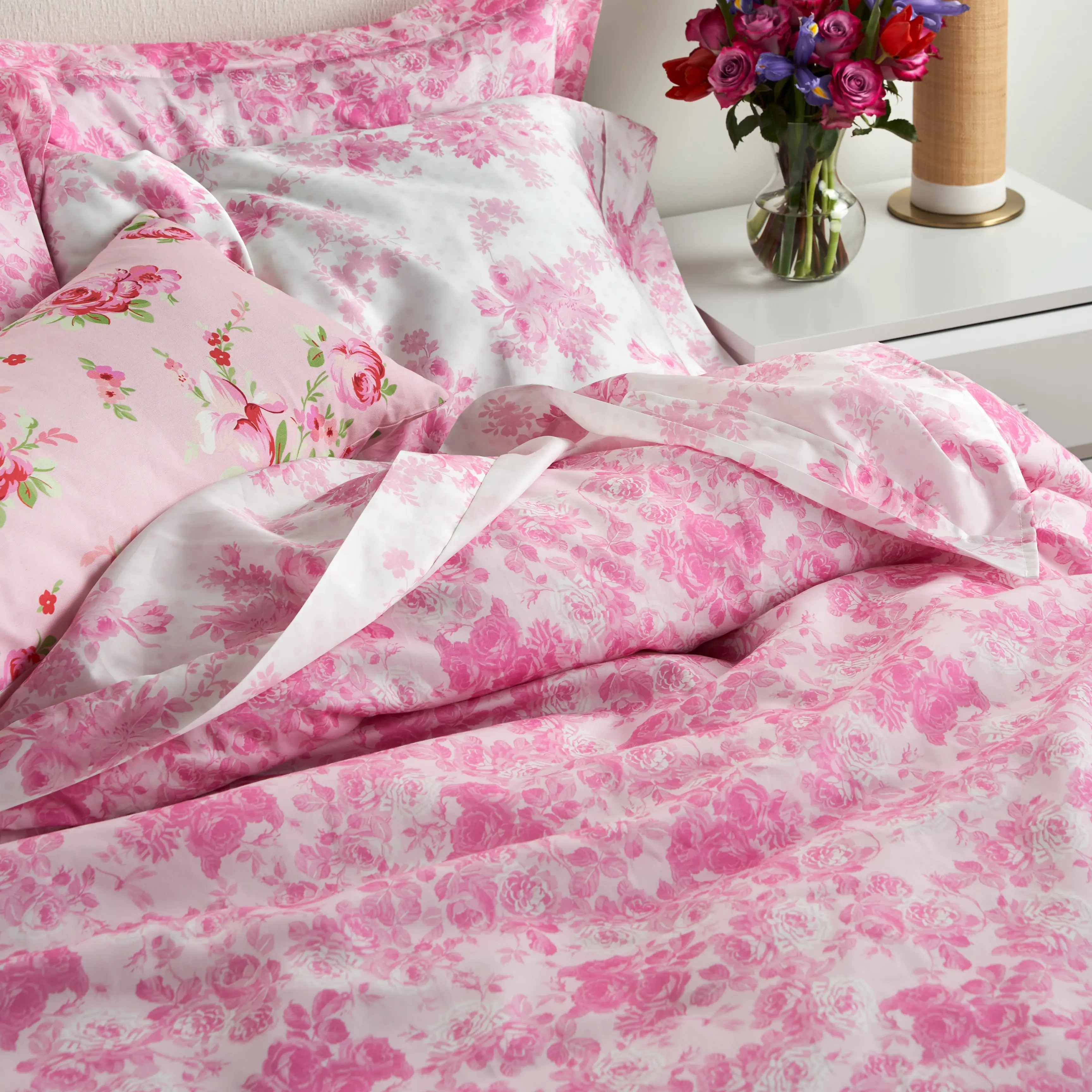 Pink floral duvet cover