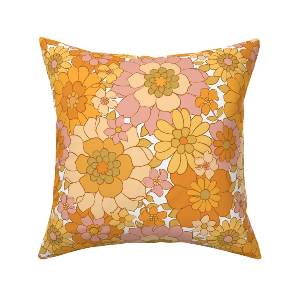 Orange floral square throw pillow
