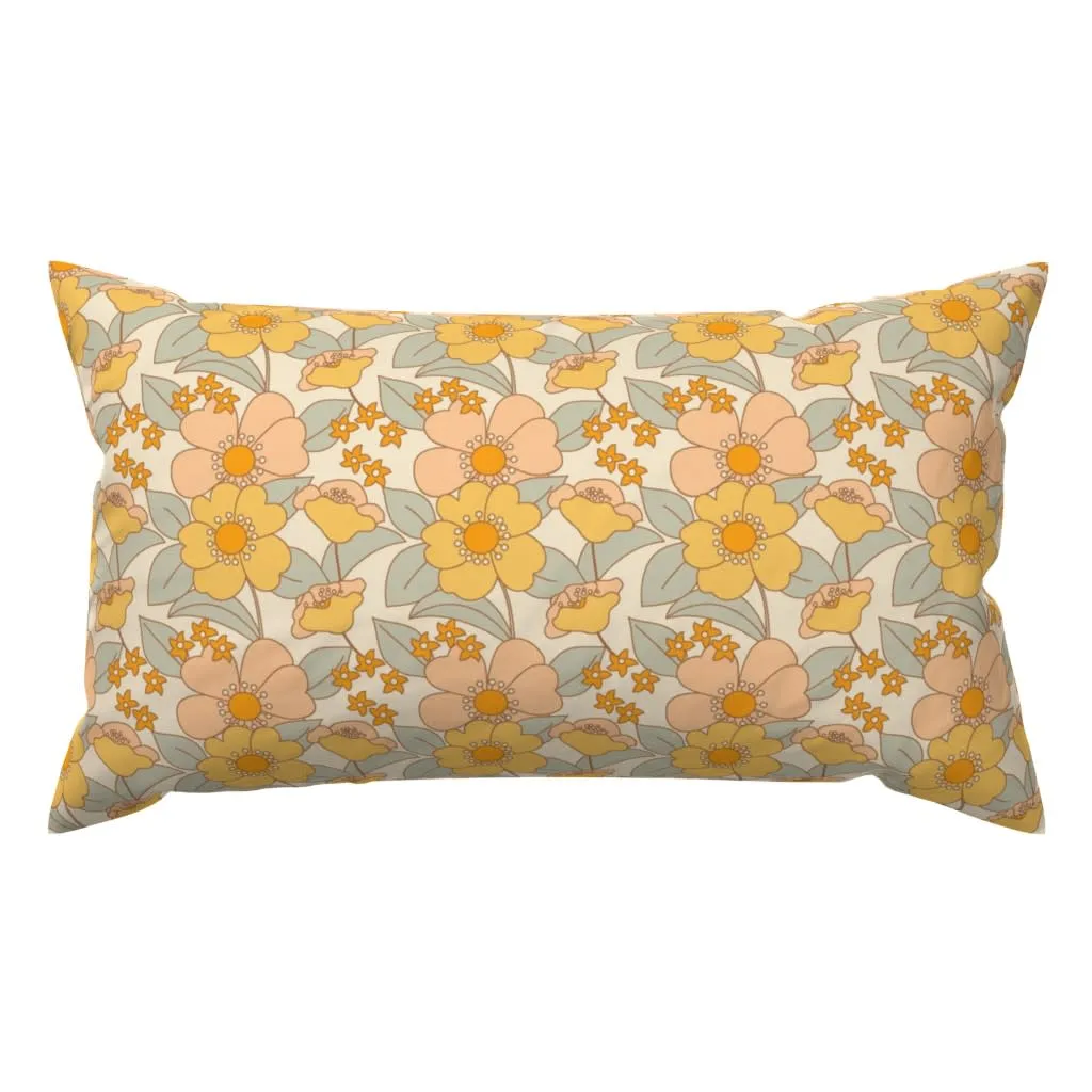 Orange and yellow floral lumbar throw pillow