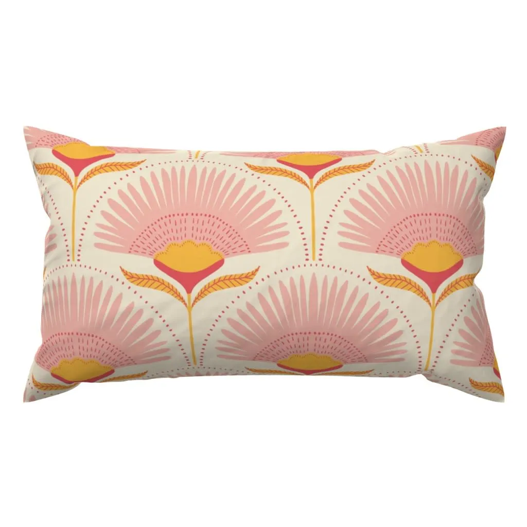 Pink deco floral lumbar throw pillow