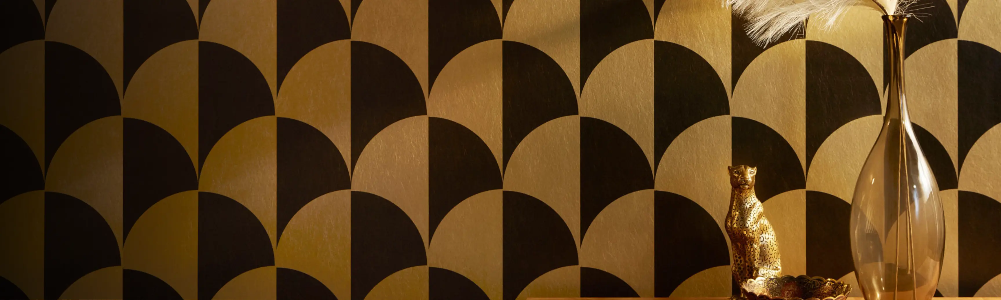 Black and gold art deco metallic wallpaper