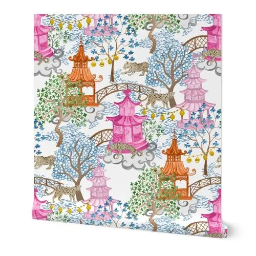 Party Leopards in Pagoda Forest Pink and Rust copy Wallpaper