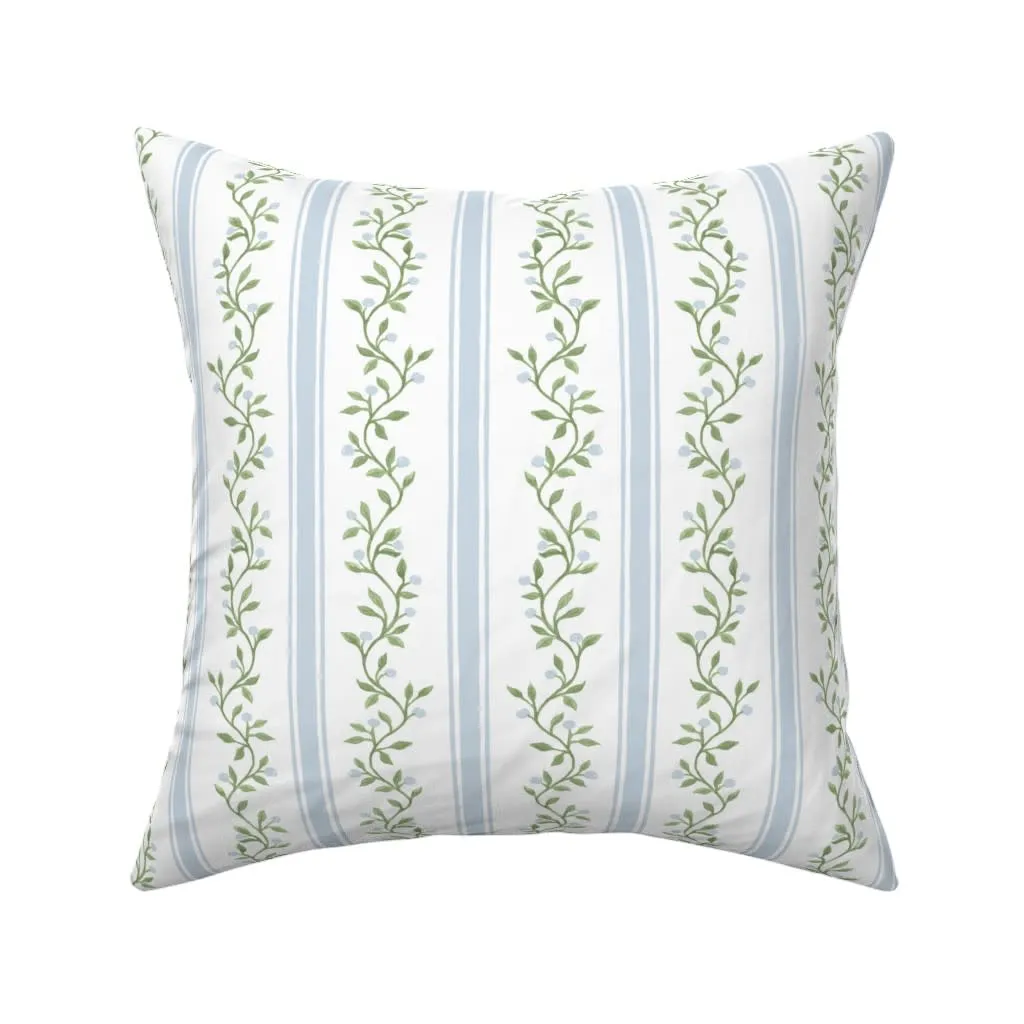 Blue and green floral stripe square throw pillows