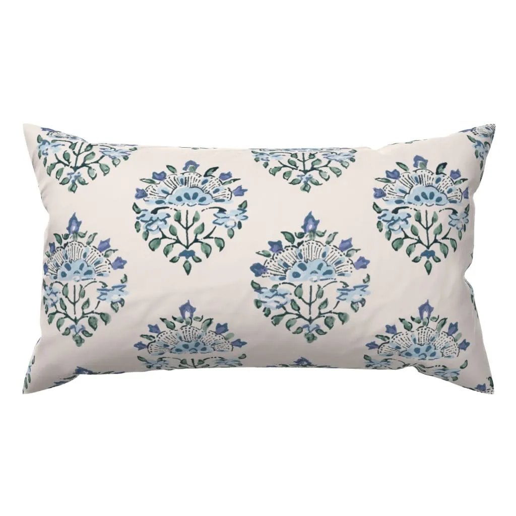 Blue floral lumbar throw pillow